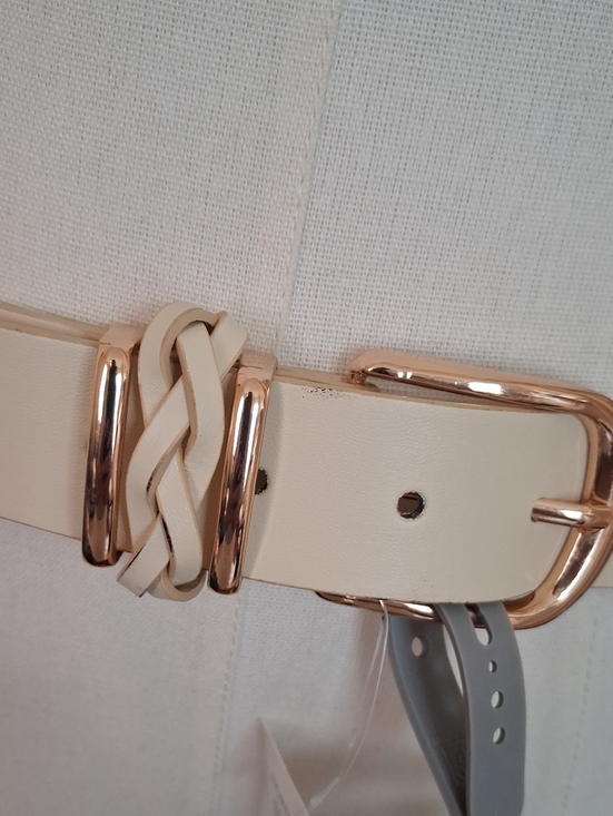 Linea Pelle Ivory Women\'s Waist Belt with Gold-Tone Braided Buckle Size Medium main image 9